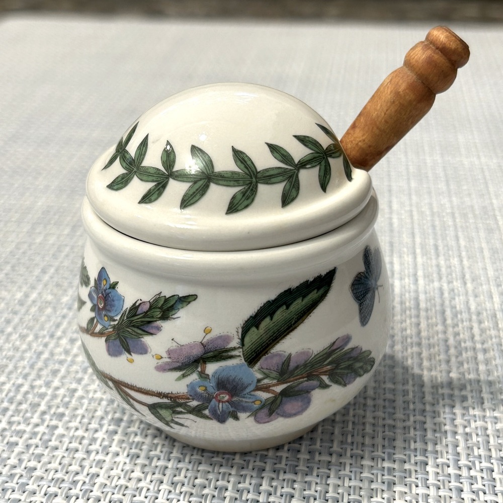 Portmeirion Botanic Garden, Salt Well with Wooden Spoon - 2.75” x 2.75”